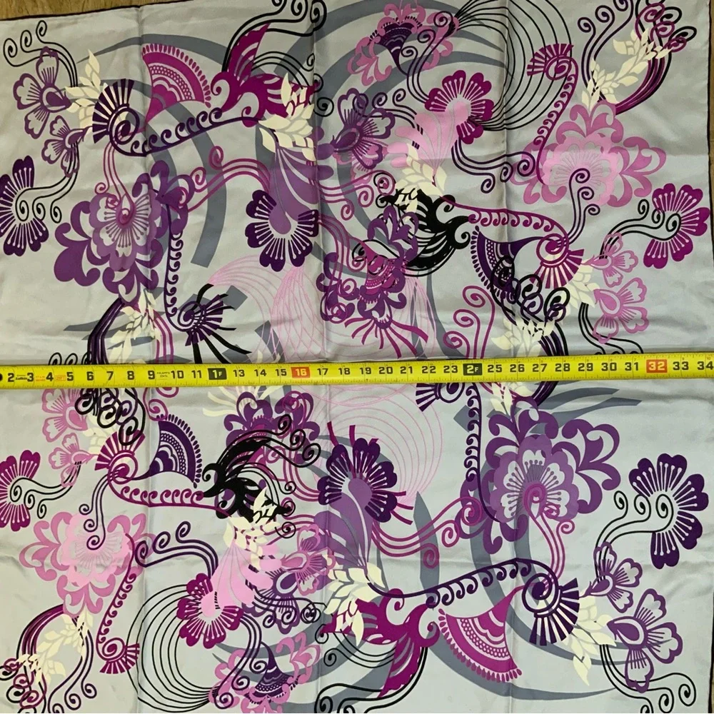 Elegant Purple and Pink Floral 100% Silk Scarf